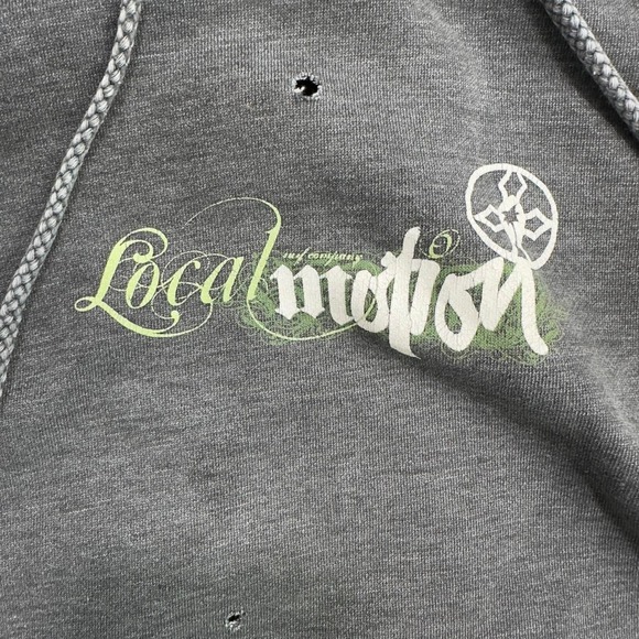 Local Motion Cutoff Hoodie Men's XL Gray Distressed Sleeveless Surf Sweatshirt - Picture 3 of 7